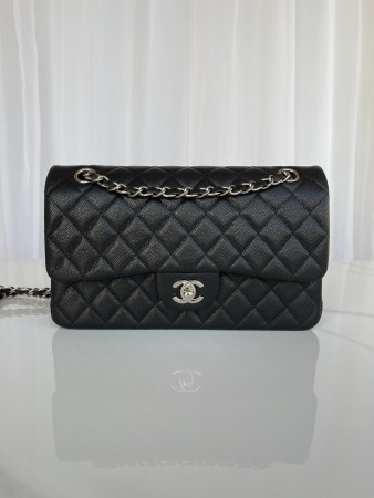 Ch*el classic handbag grained calfskin 6 × 9.9 × 2.5 in