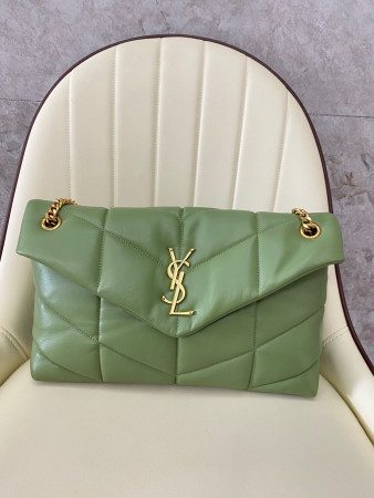 Y*L puffer medium in nappa leather light green 13.7 x 9 x 5.3 inches