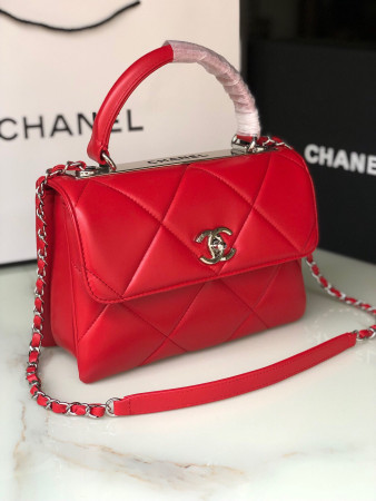 Ch*el flap bag with top handle 6.6 × 9.8 × 4.7 in