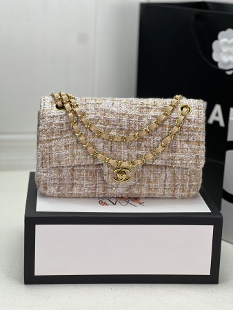Ch*el classic 11.12 handbag tweed & gold-tone metal   6 × 9.9 × 2.5 in