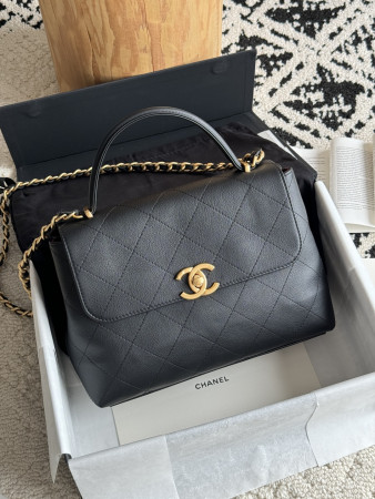 Ch*el large flap bag with top handle calfskin 20.5x28x9.5cm