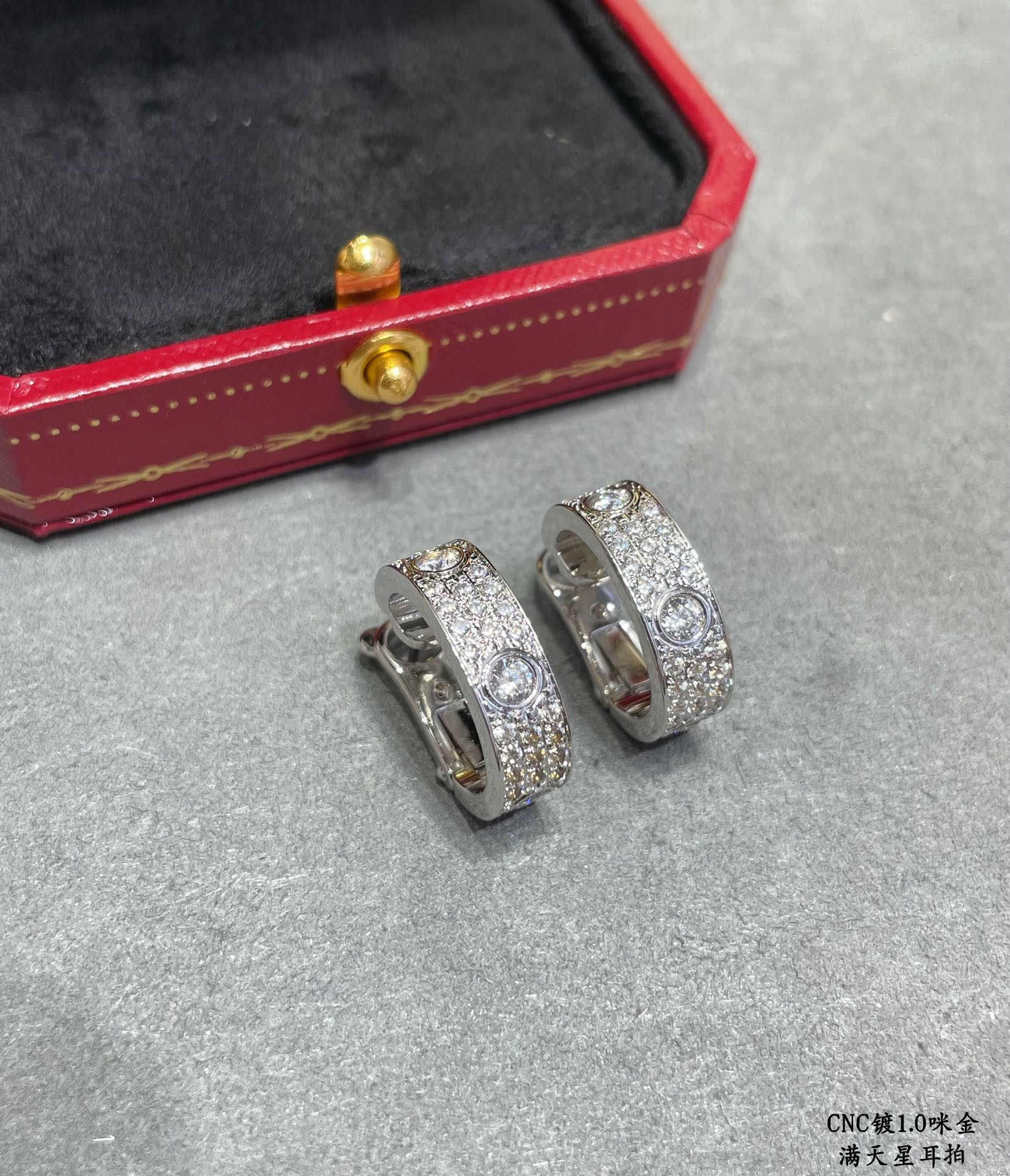 Ca*t*er wide version full pave earrings