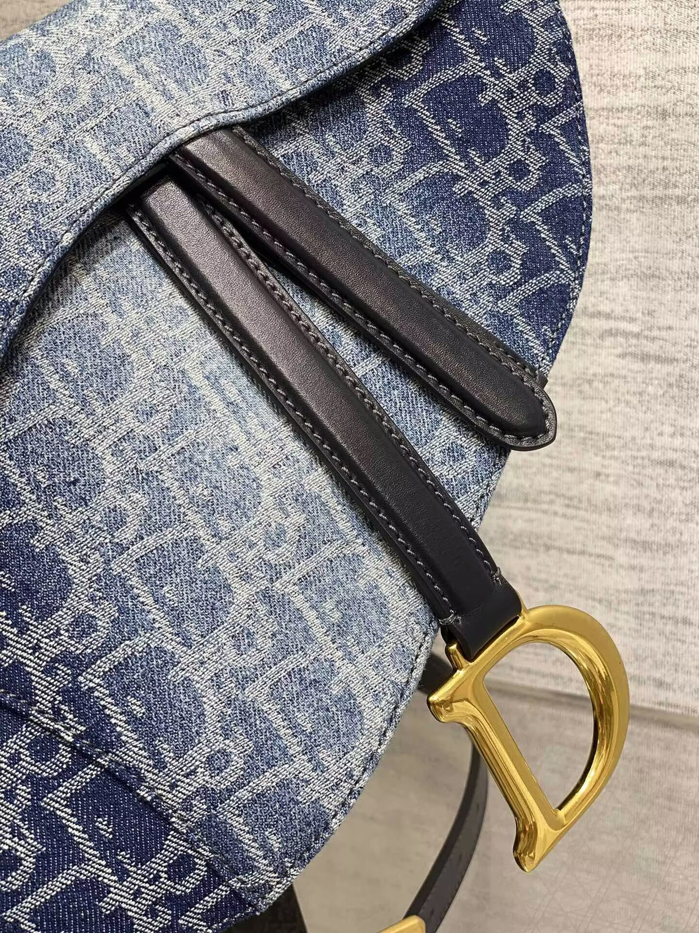 D*or saddle bag with strap  blue denim D*or oblique jacquard 25.5 x 20 x 6.5 cm