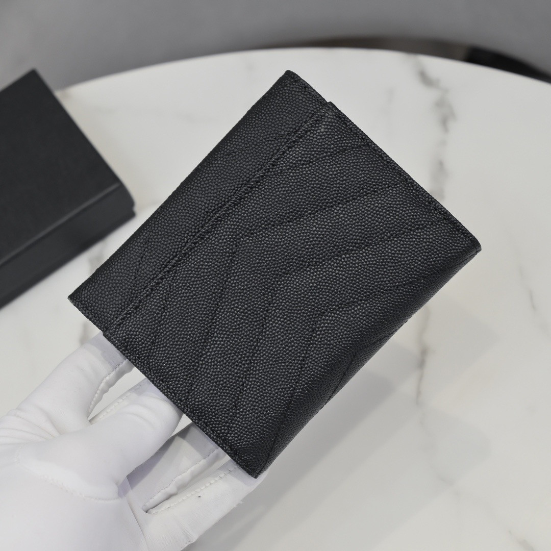 Y*L cassandre matelassé compact tri fold wallet in grain de poudre leather 12.5 x 10 x 2.5 cm