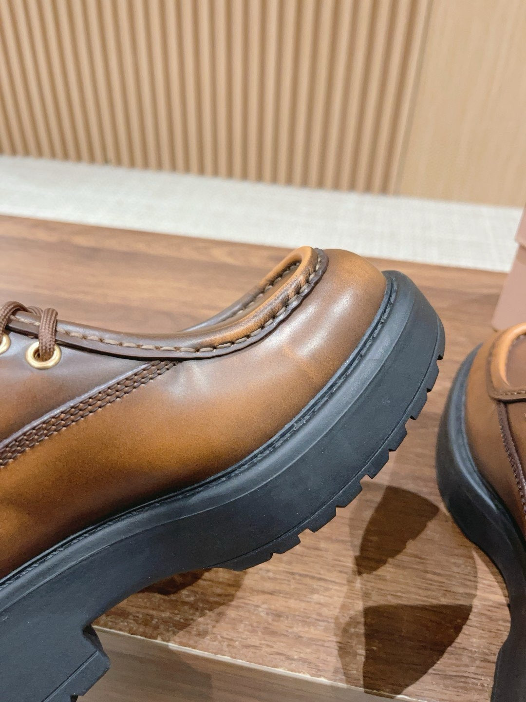 UA Miu Miu Laced Fumé Leather Loafers