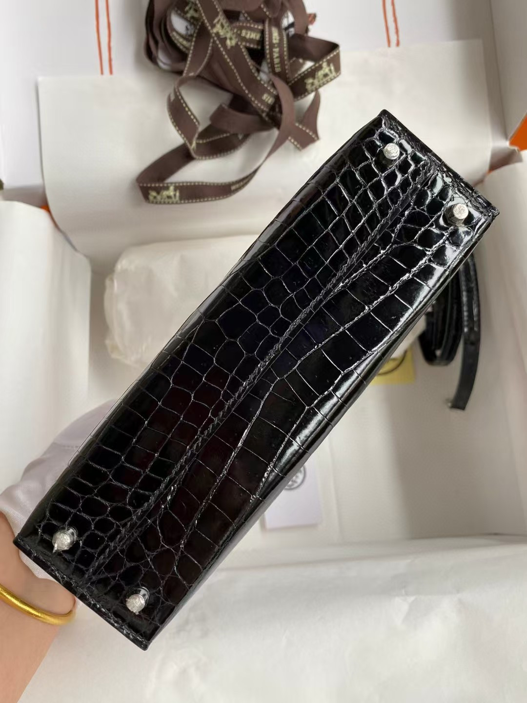 H**me5 mini kelly 19 19×6×12cm real alligator leather with the alligator stamp (customized, no exchange no return, about 20 days)