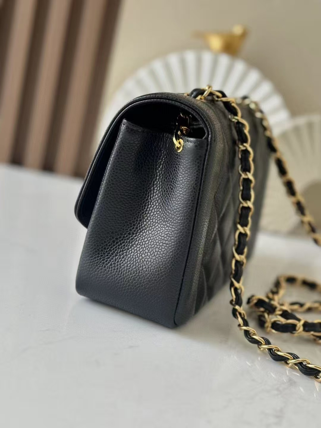 Ch*el small diana flap bag caviar gold hardware 22.5x14x7cm