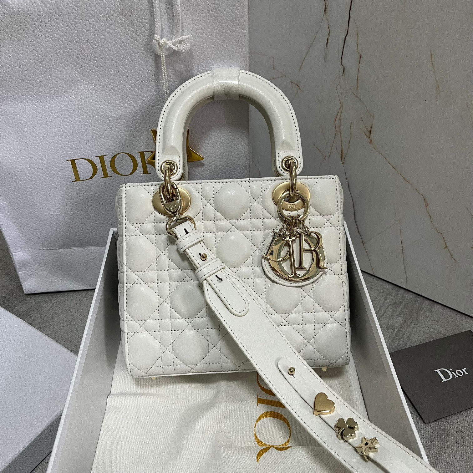 small lady D*or my abcD*or bag white 8 x 6.5 x 3 inches