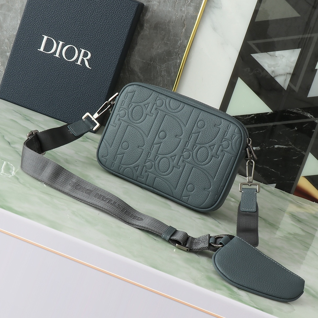 D*or saddle triple pouch deep gray D*or gravity leather and deep gray grained calfskin 23x16x4cm