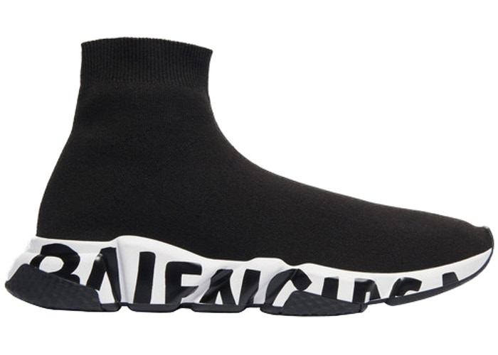 Balenciga Speed Graffiti Trainers White Black Logo