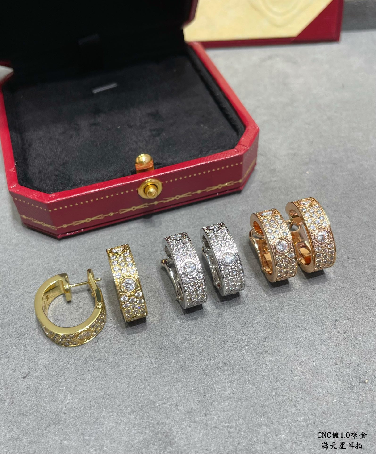 Ca*t*er wide version full pave earrings