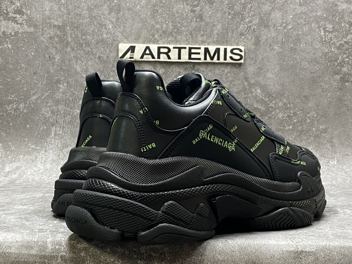 Balenciga Triple S Allover Logo Black Green