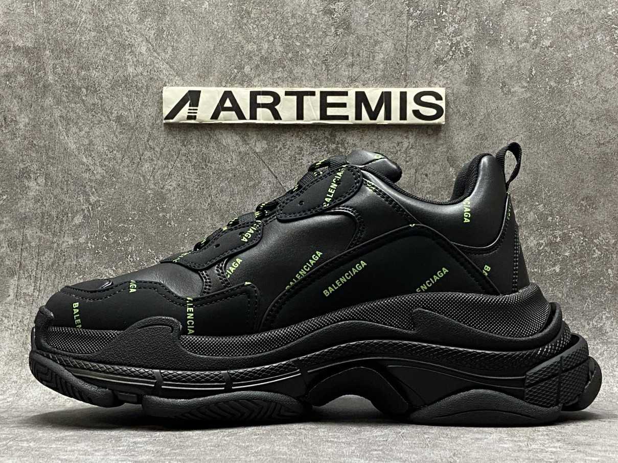 Balenciga Triple S Allover Logo Black Green