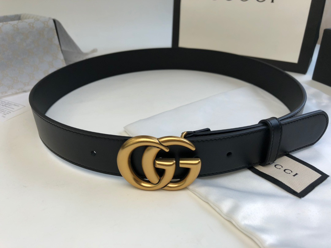 G*u*i wide leather belt with double g buckle 3.0
