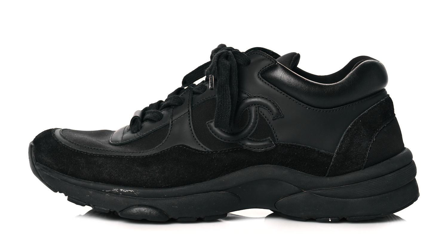Ch*el fabric calfskin suede cc sneakers 38 black