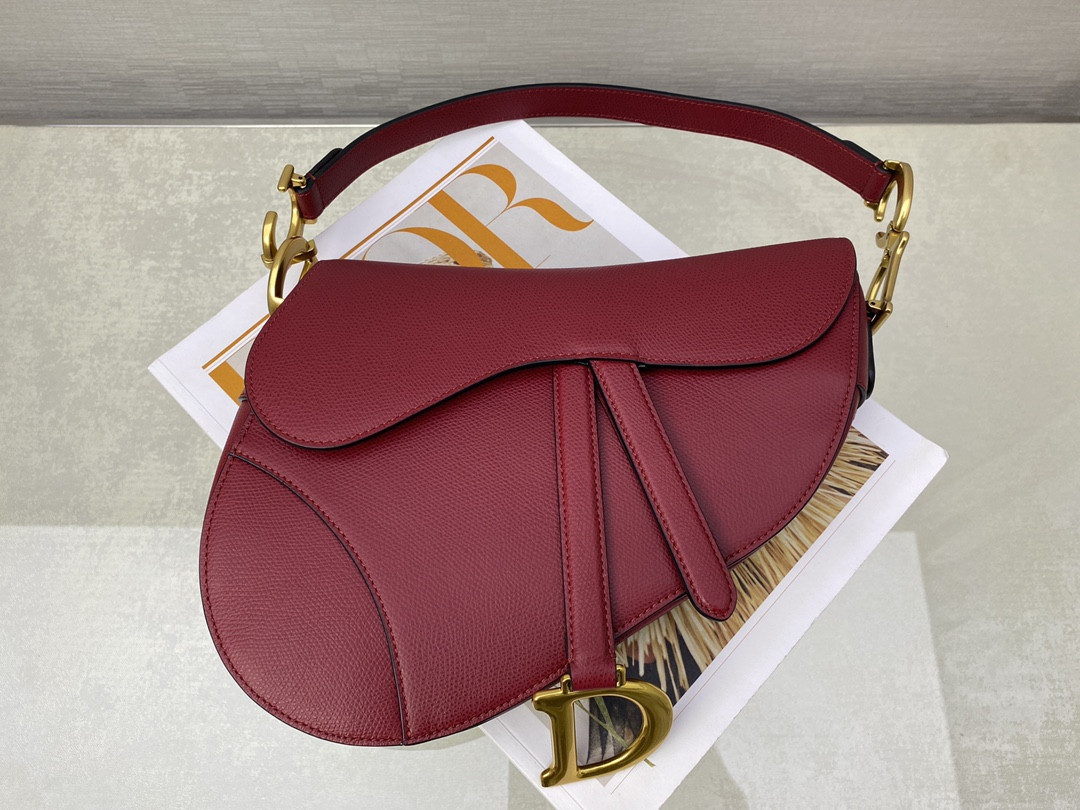 D*or saddle bag amaryllis red grained calfskin 25.5x20x6.5cm