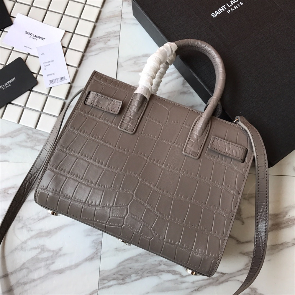 Y*L sac de jour nano in matte crocodile embossed leather dark grey
