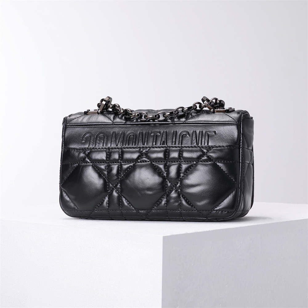 medium d*or caro bag black S*pple cannage calfskin with silver hardware 20x12x7cm