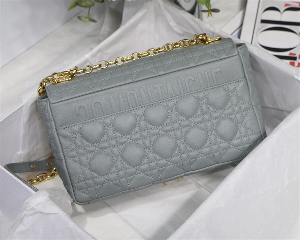 medium d*or caro bag ethereal gray S*pple cannage calfskin 25.5 x 15.5 x 8 cm