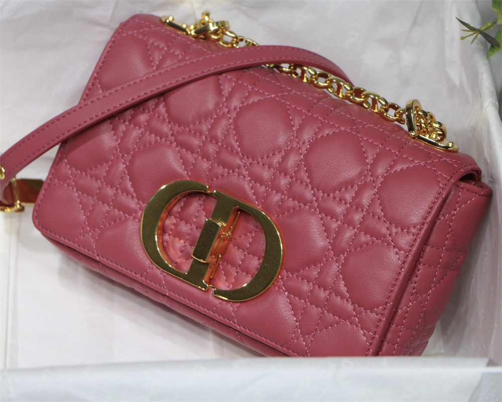 small d*or caro bag light red S*pple cannage calfskin 20 x 12 x 7 cm