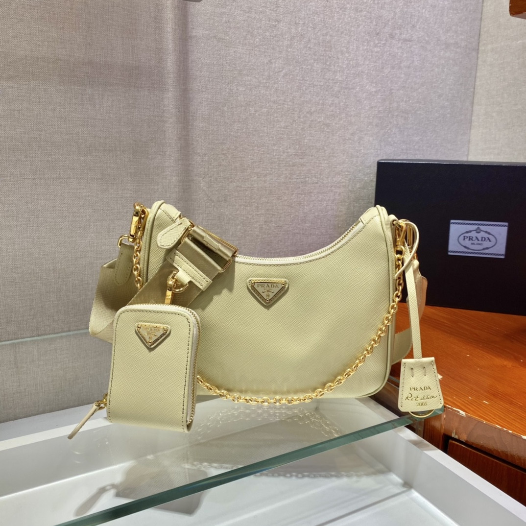 Pra*a re-edition 2005 saffiano leather bag yellow