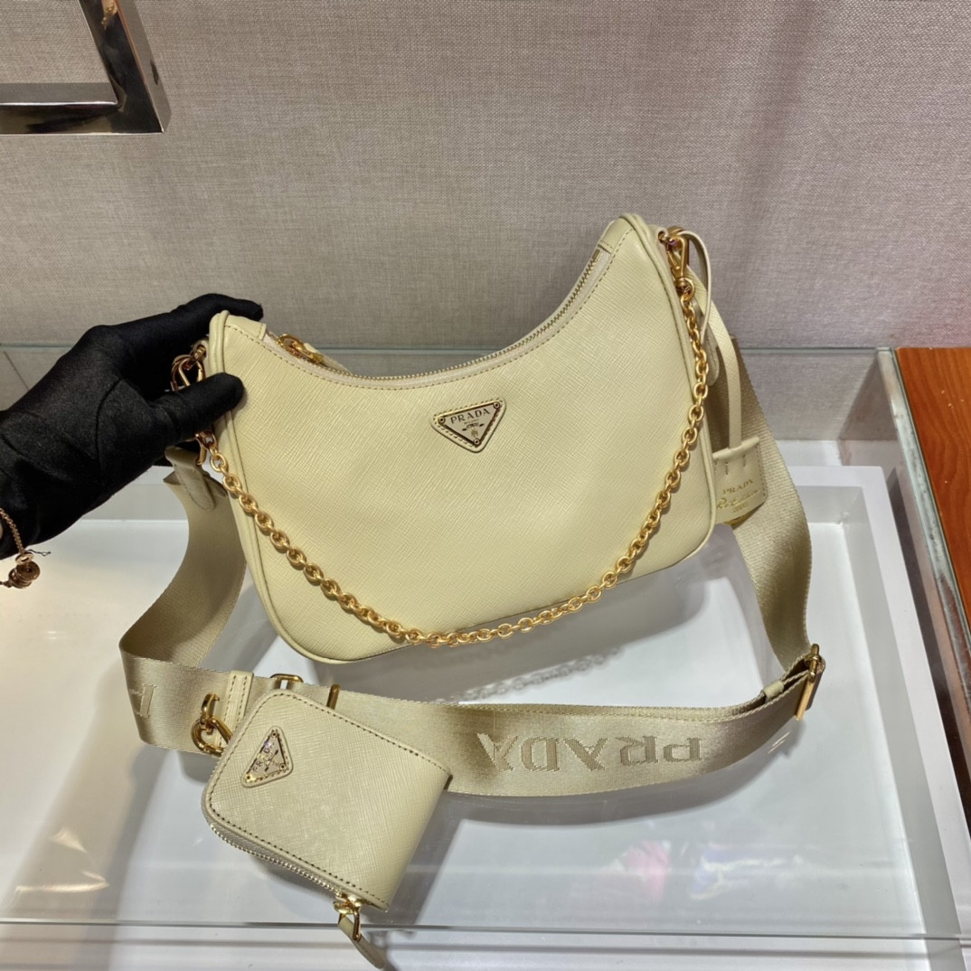 Pra*a re-edition 2005 saffiano leather bag yellow
