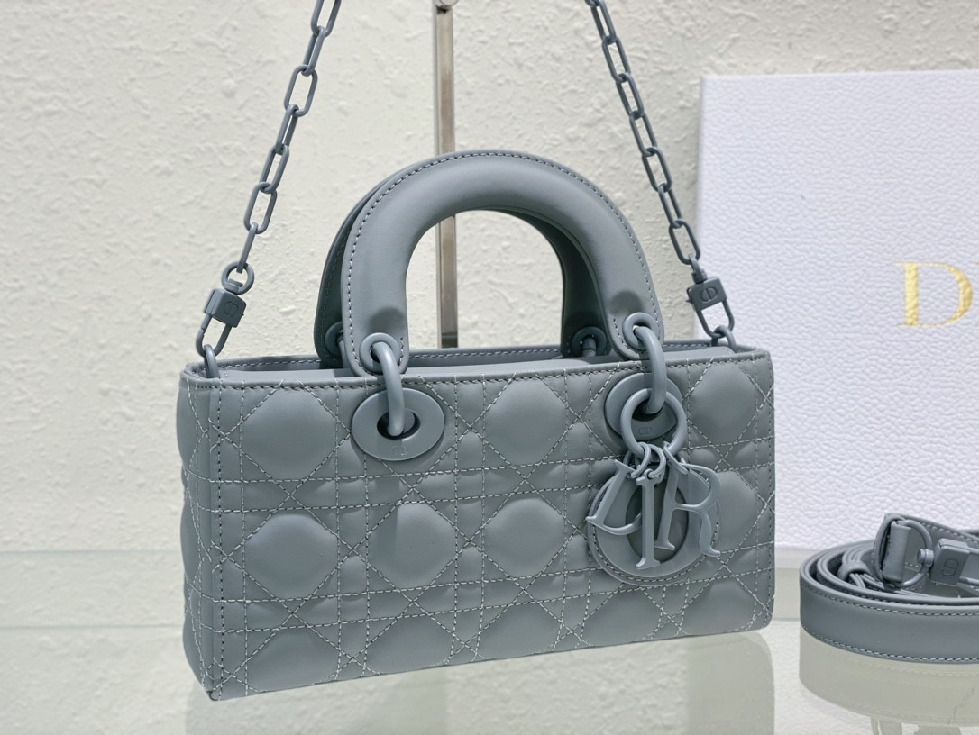 D*or small lady d-joy bag ultramatte grey cannage calfskin