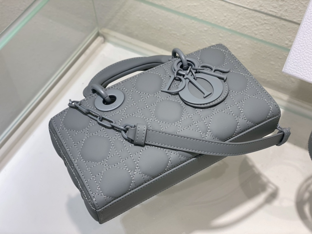 D*or small lady d-joy bag ultramatte grey cannage calfskin
