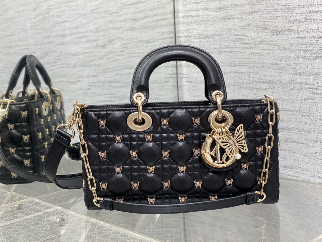 D*or medium lady d-joy bag black with butterfly studs