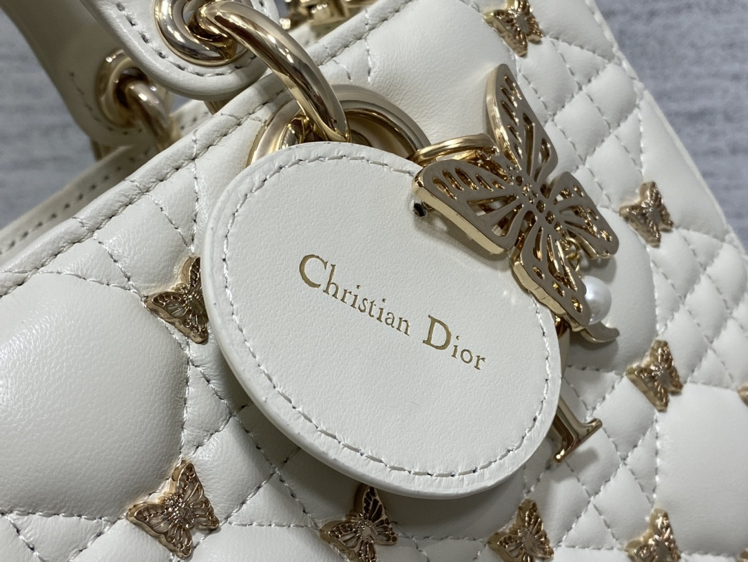 D*or medium lady d-joy bag white with butterfly studs