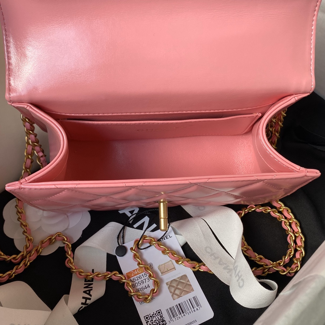 Ch*el mini flap bag pink 12×19×8cm