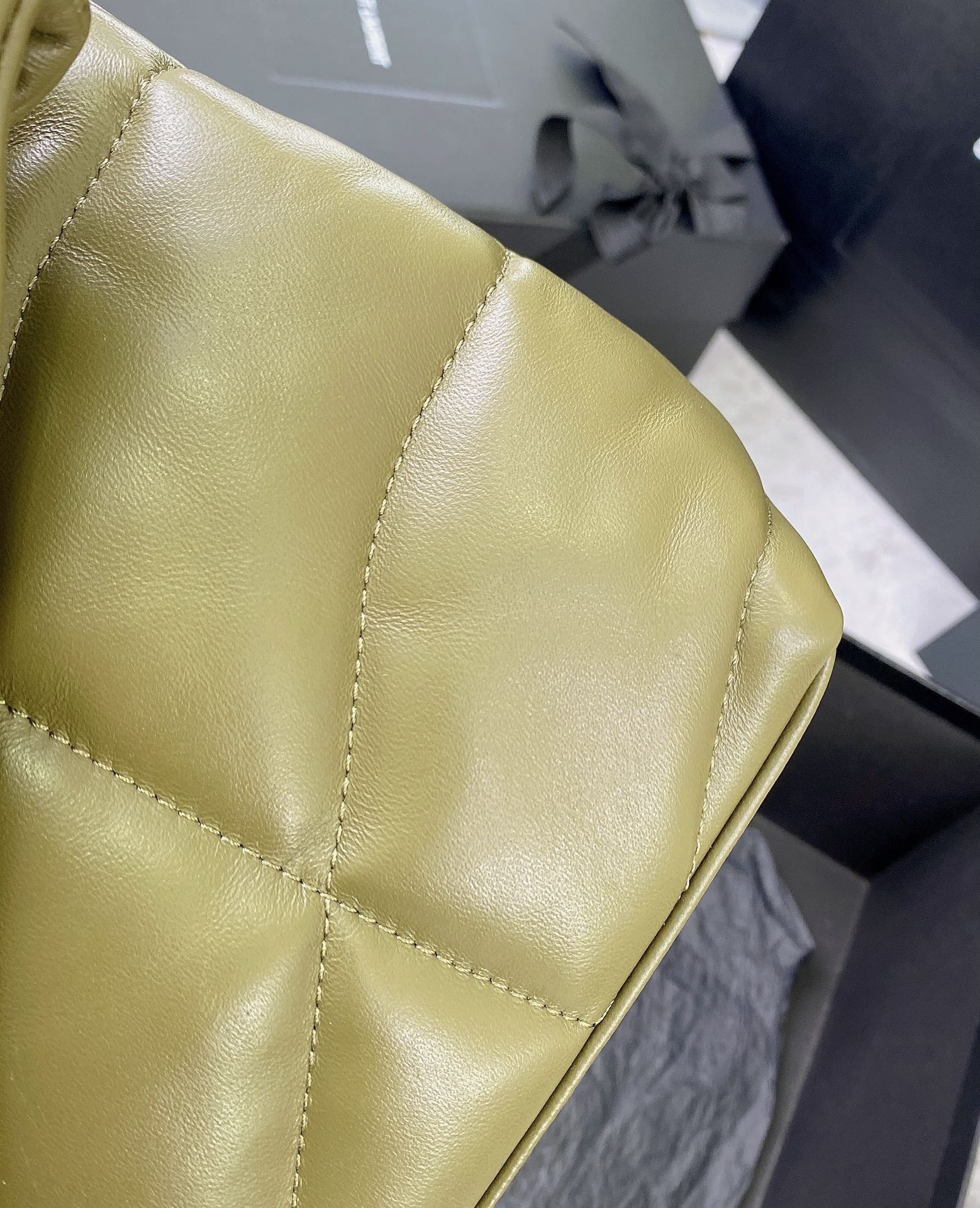Y*L puffer small in nappa leather dark green 11.4 x 6.6 x 4.3 inches