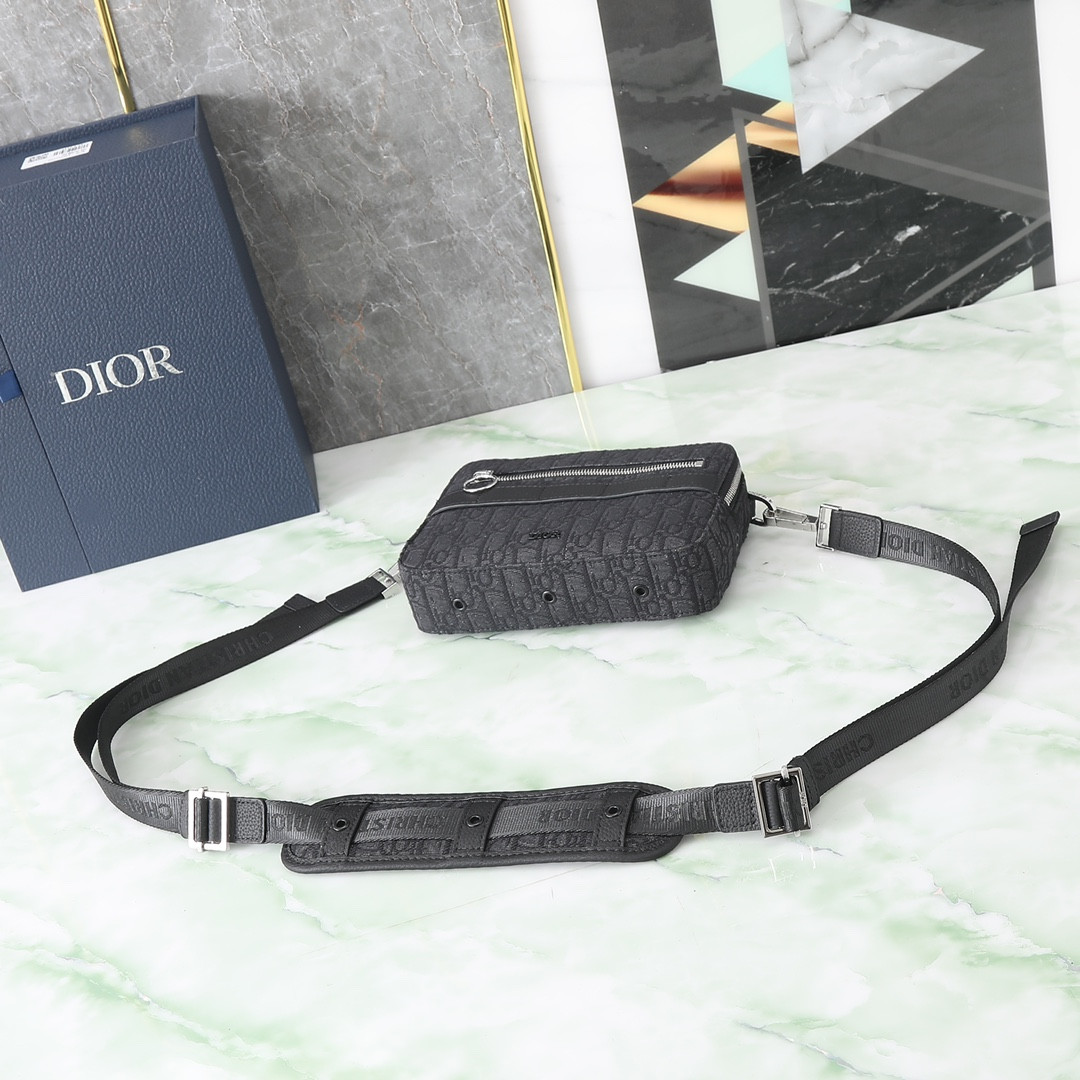 D*or safari bag with strap  black D*or oblique jacquard  8.5 x 6 x 2.5 inches