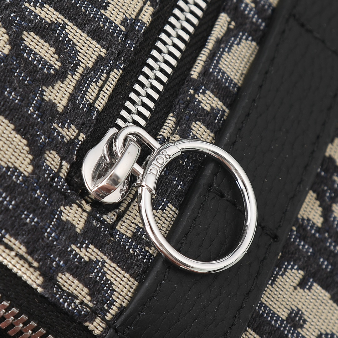 D*or safari bag with strap  beige and black D*or oblique jacquard 8.5 x 6 x 2.5 inches