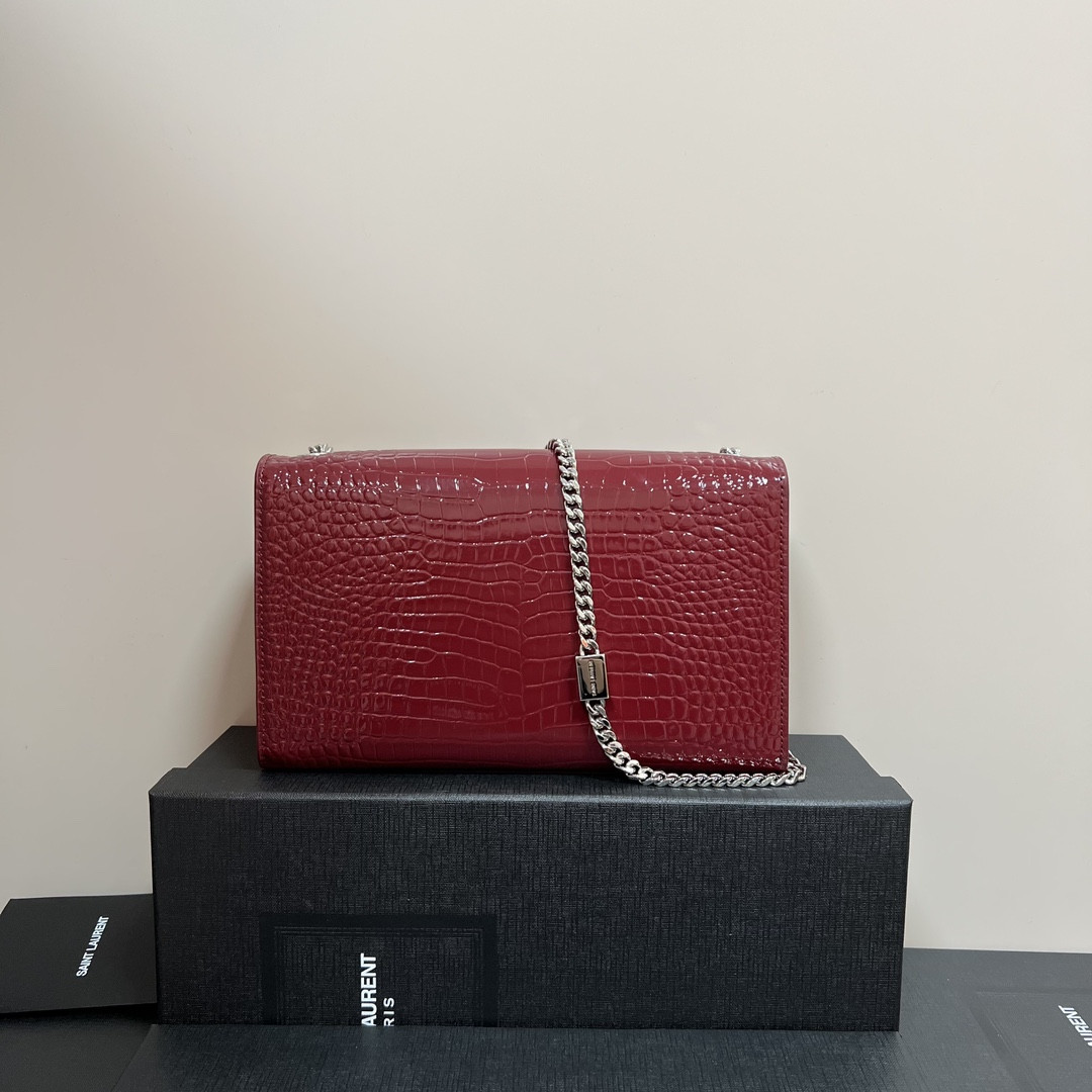 Y*L kate medium tassel in crocodile-embossed leather red 9.4 x 5.7 x 2.1 inches