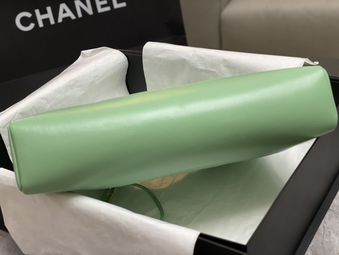 Ch*el  shopping bag shiny lambskin & gold-tone metal light green 35x39x8cm