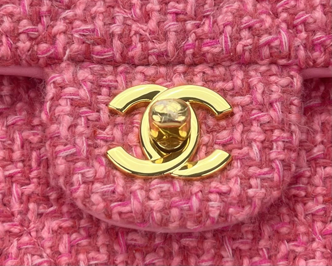 Ch*el mini classic 11.12 handbag tweed & gold-tone metal 4.7 × 7.8 × 2.3 in