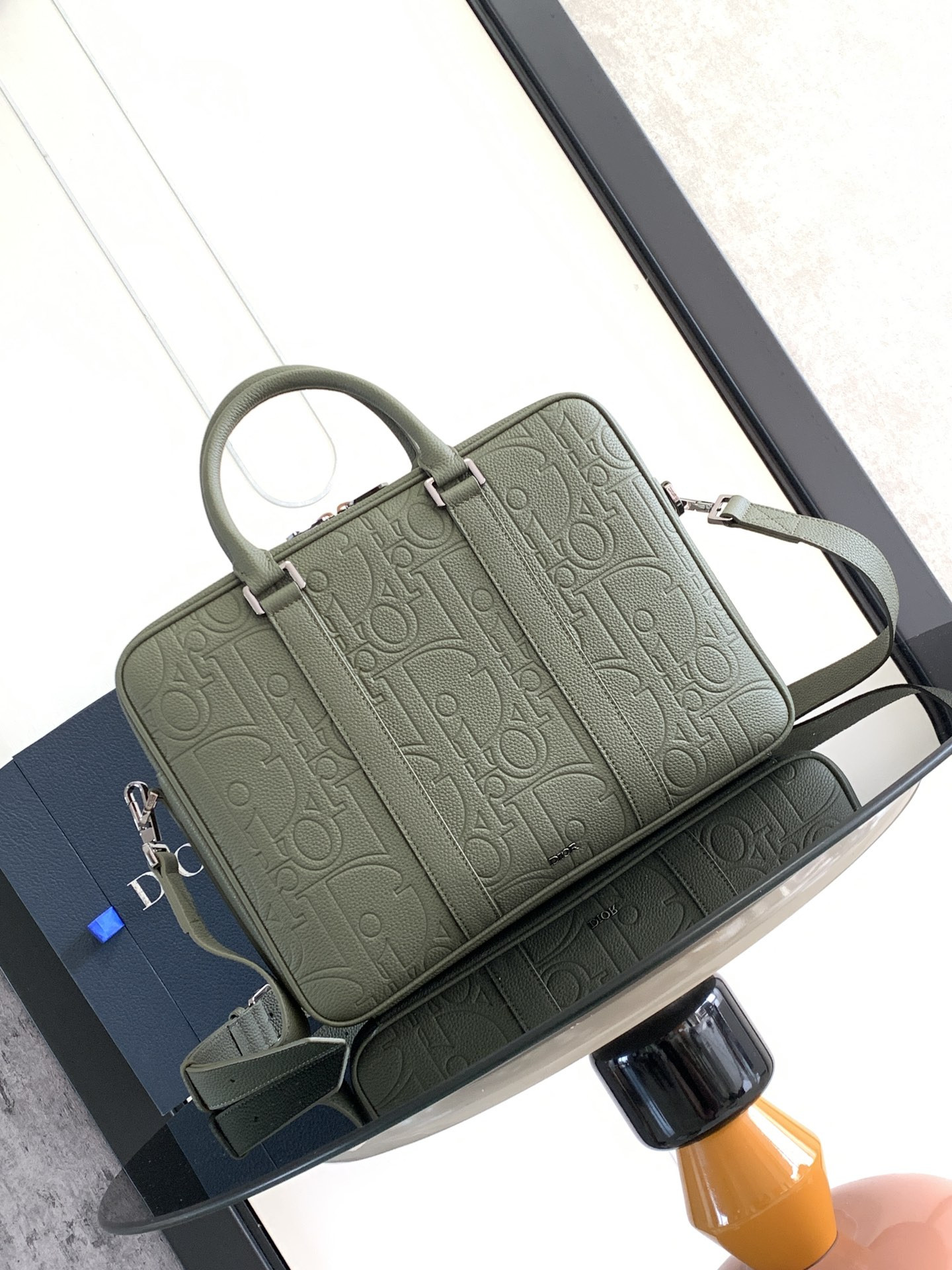 D*or briefcase green D*or gravity leather and green grained calfskin 37 x 28 x 6 cm