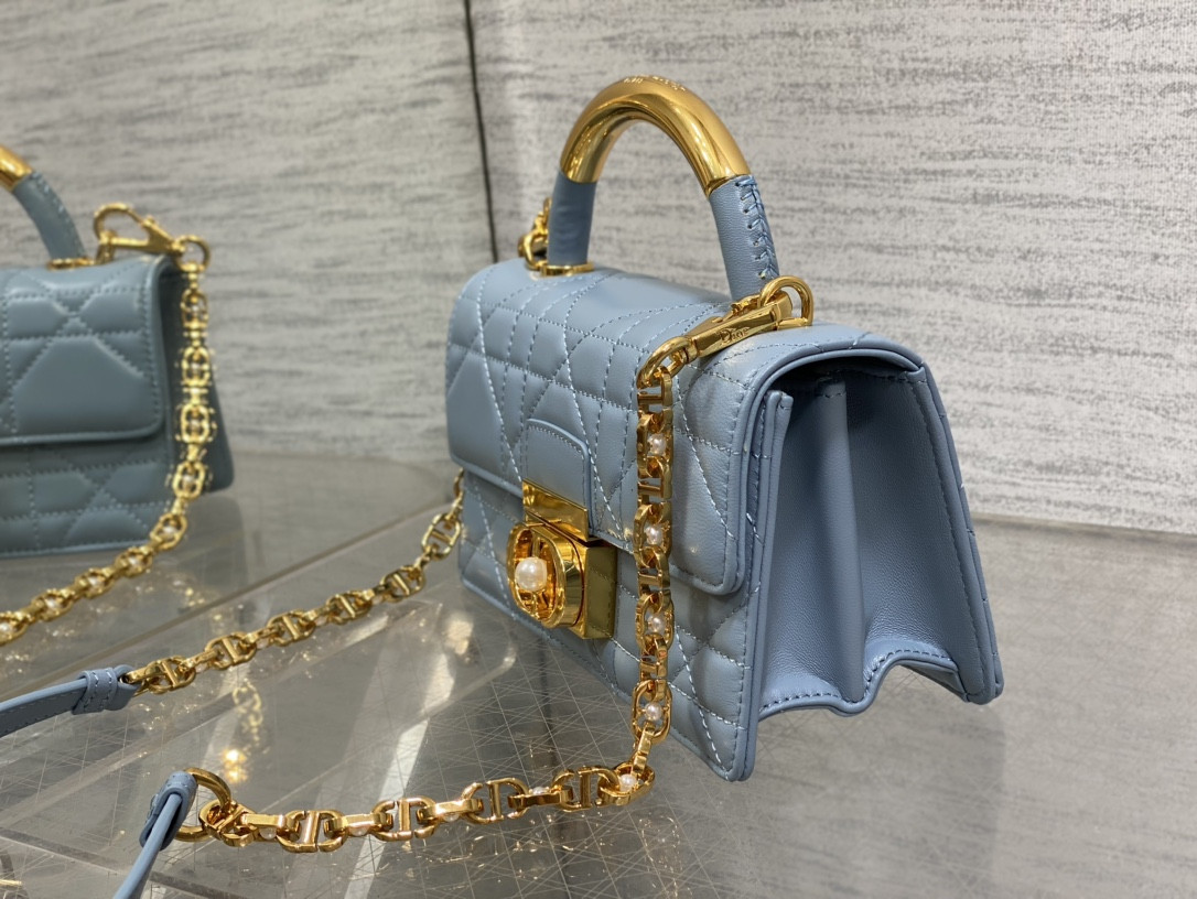 D*or small ange bag blue  latte macrocannage calfskin  20 x 12 x 5 cm