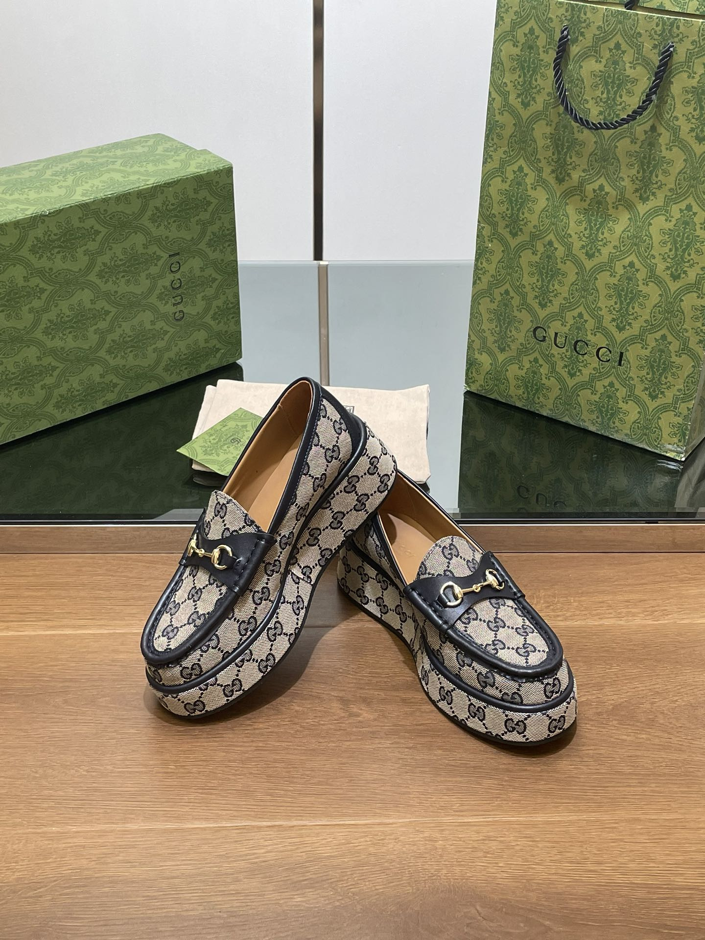 ua G*u*i horsebit wedge loafer