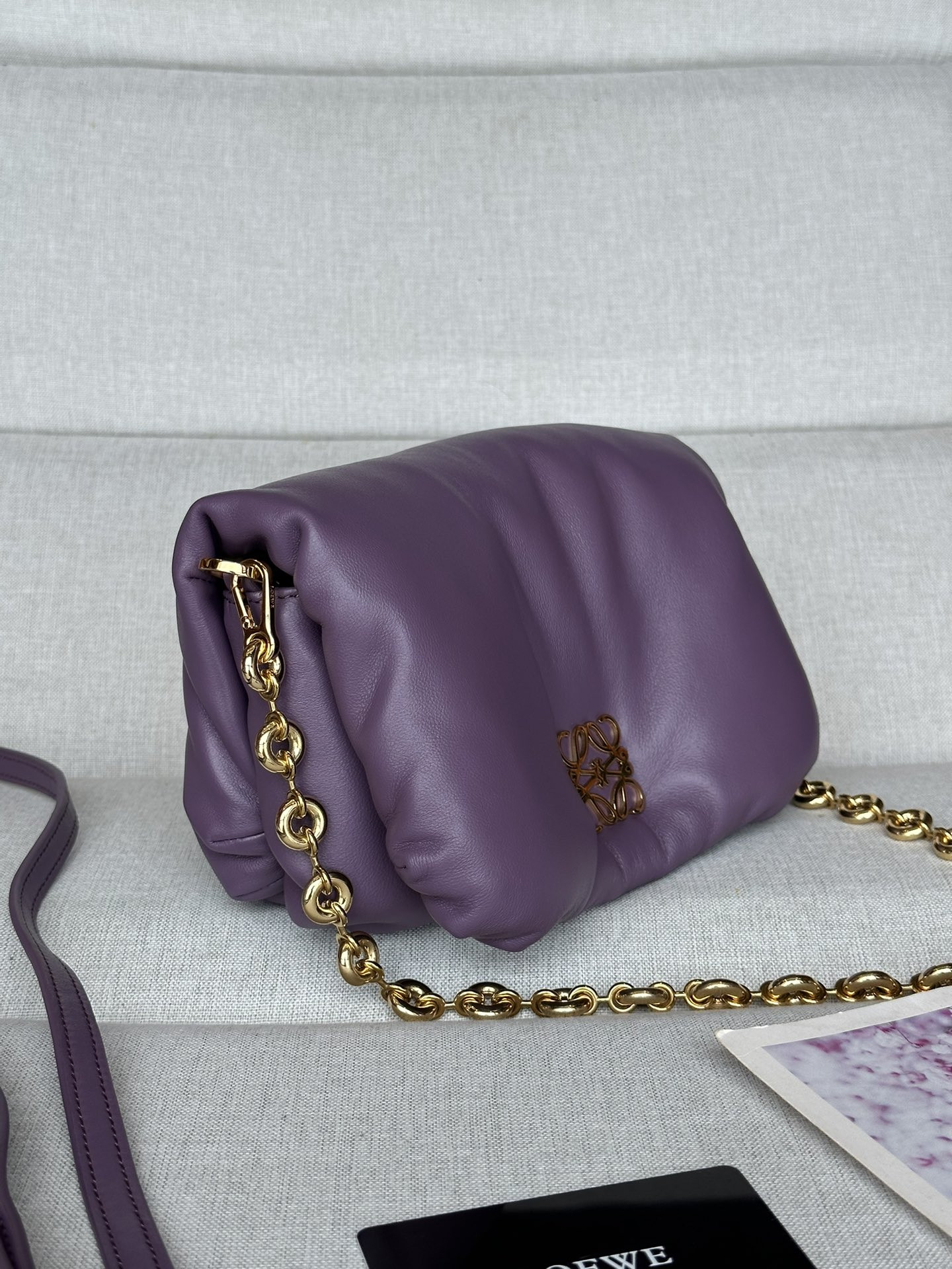 L0ew* mini puffer goya bag in shiny nappa lambskin 20x13x6cm