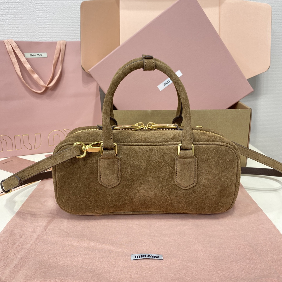 Miu Miu Arcadie padded suede top-handle bag 12X27X9cm