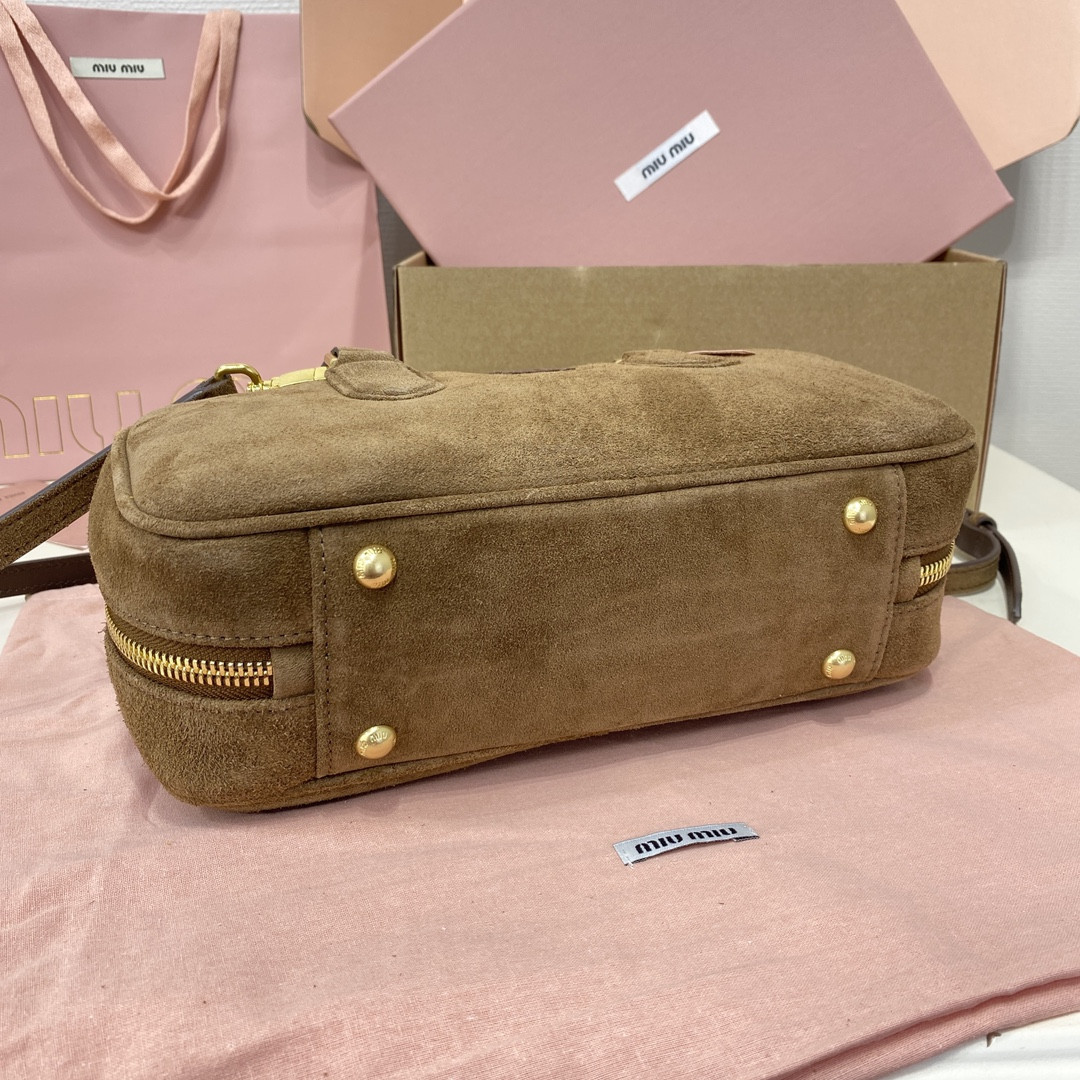 Miu Miu Arcadie padded suede top-handle bag 12X27X9cm